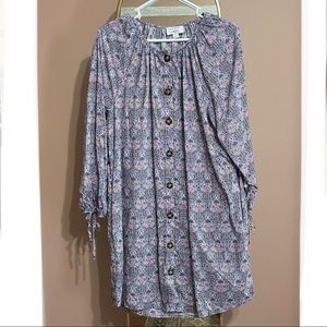 Tie-sleeve button-front organic cotton dress in Liberty® Club Nouveau floral